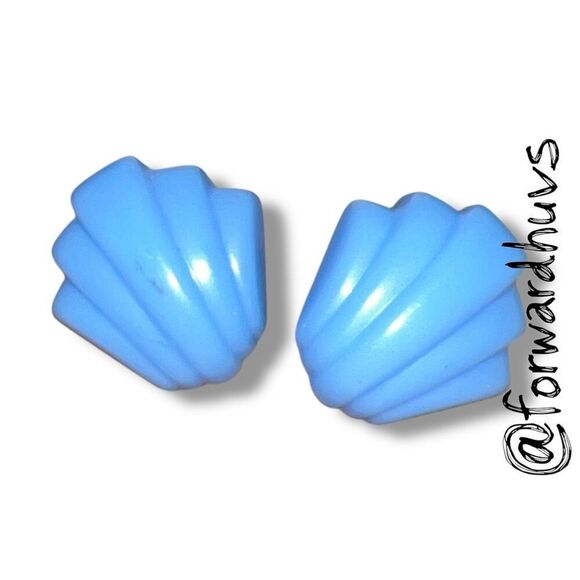 Bundle Sale 3 for $15 | Light Blue Ridged Fan Stud Earrings - Picture 5 of 8